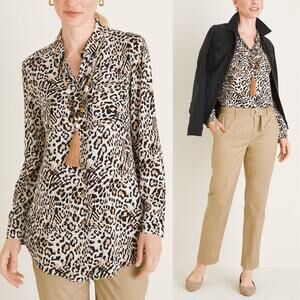 Chico’s | Sz 0 US 4/6 Twill Cheetah Animal Print Long Sleeve Button Down Top